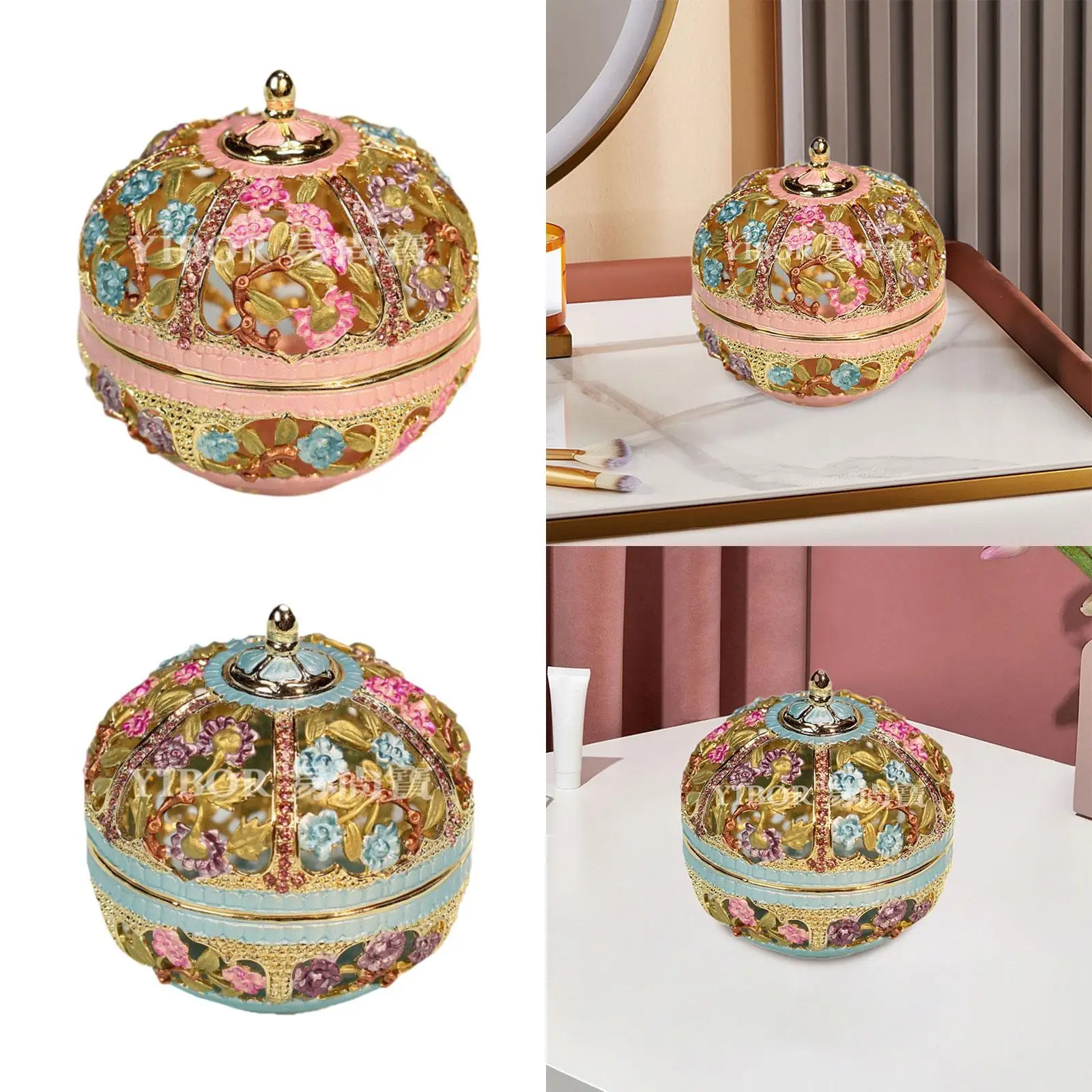 

Enamel Hinged Trinket Box Ornament Display for Tabletop Women Centerpieces