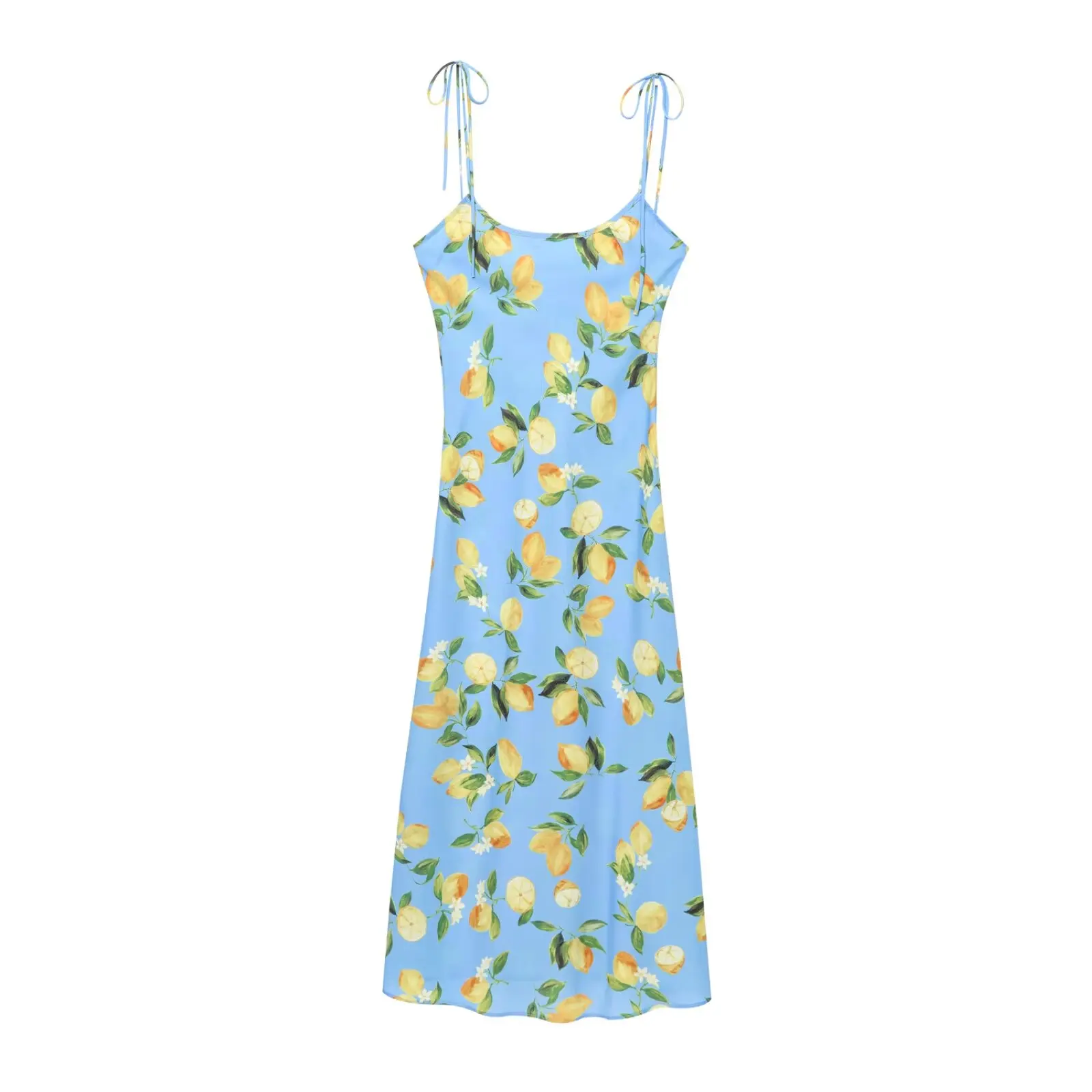 

Korejepo 2025 New Women Dress Fashion European American Style French Lemon Print Diagonal Cut Long Camisole Vestidos