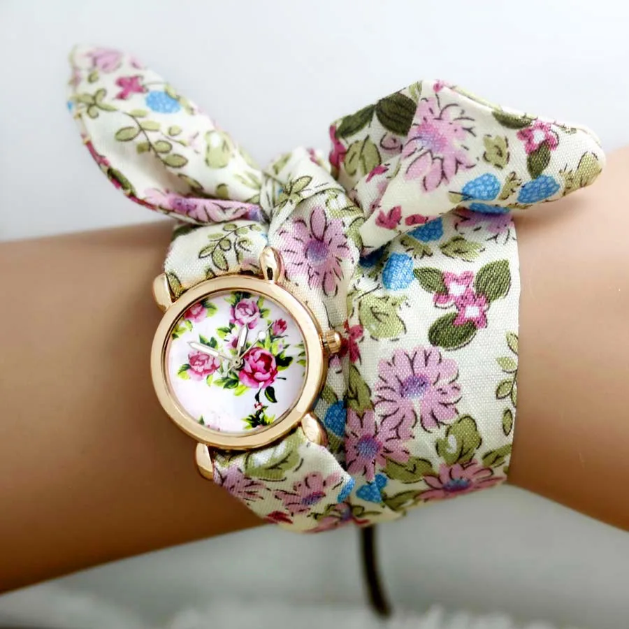Shsby New Design Ladies Flower Cloth Wristwatch Fashion Women Dress Watches High Quality Fabric Watch Sweet Girls Watch Gift
