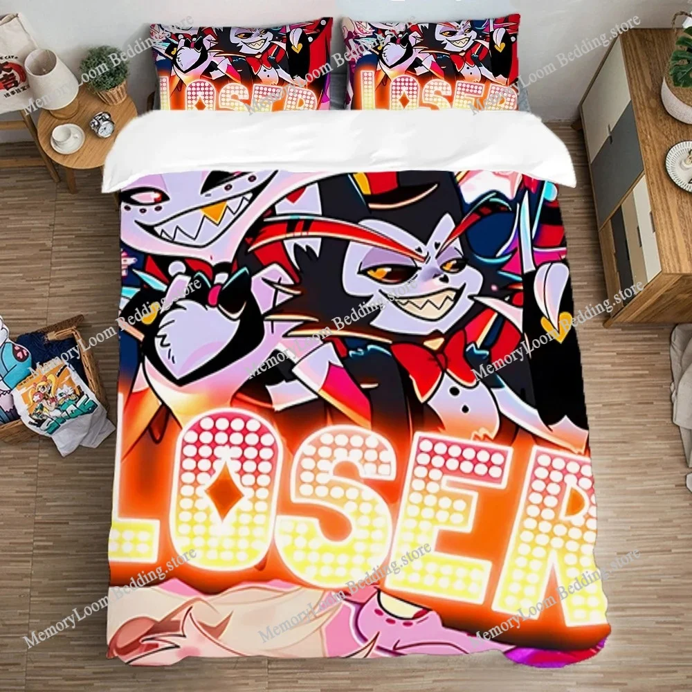 

Queen Bed Comforter Sets Art Quilt Cover Set H-Hazbin Hotels Bedding Set Double Size Duvet Covers Pillowcase Fashion Linen Home