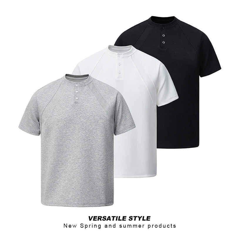 

American Henry Collar ort Sve Men's Elastic Tight Fit Muscle Highlighting T-irt ey Spor f Sve Casual Sle