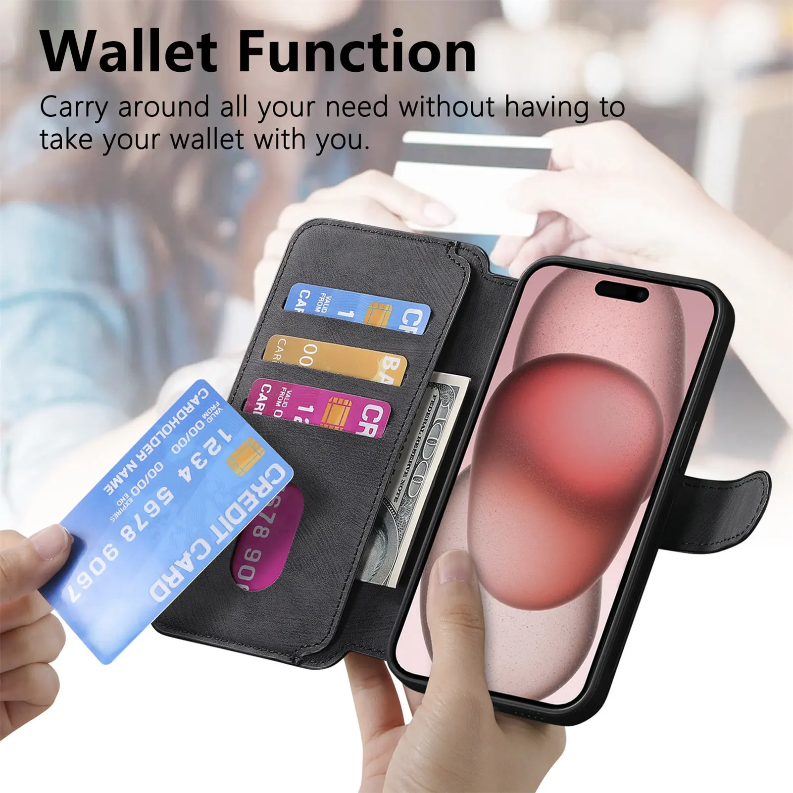 Removable Phone Case For iPhone 16 Pro Max 15 Plus 14 13 12 11 XR 8 7 Leather With Magsafe Wireless Charging Wallet Flip Cover