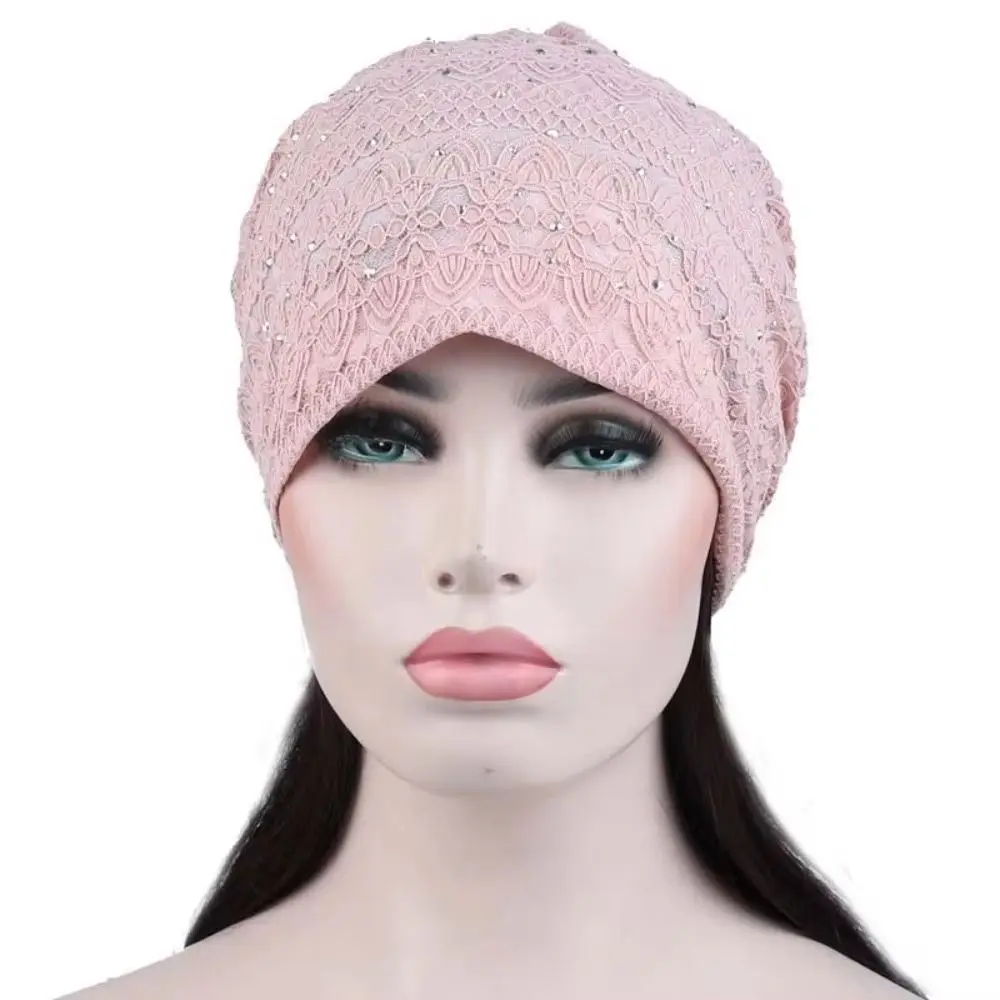 Gifts Lace Lace Beanie Hat Rhinestone Double Layer Slouchy Beanie Floral Pattern Slouchy Chemo Headwear Daily Wear