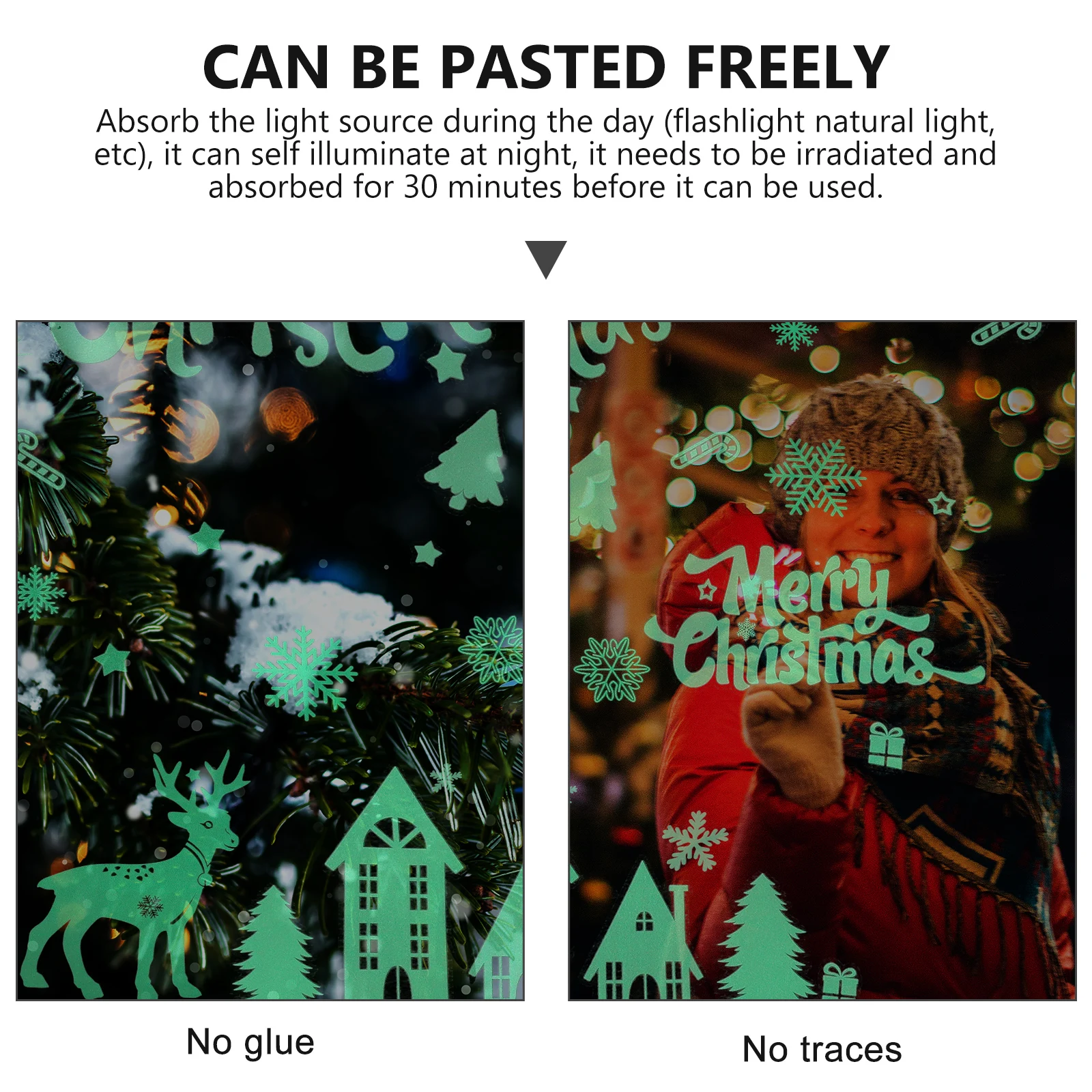 

4 Sheets Luminous Stickers Fluorescent Christmas Wall s Decoration Room Cartoon Xmas Flashing