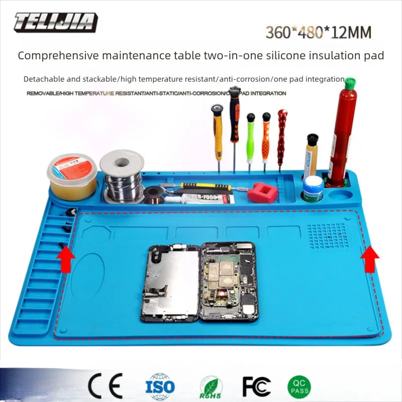 Electronic Two-In-One Silicone Heating Insulation Pad for Phone Computer Repair Magnetic High Temperature Resistant Working Mat