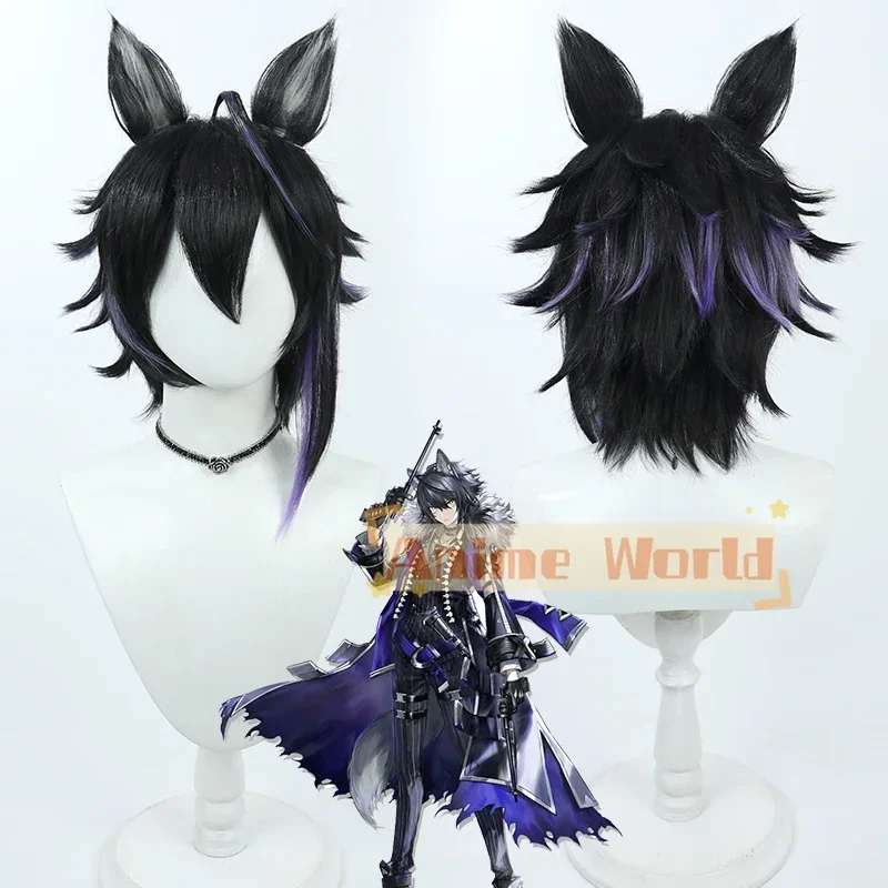 Arknights Vigil Cosplay Wig Short Black Purple Mixed Synthetic Hair Heat Resistant Halloween Role Play Party Carnival + Wig Cap
