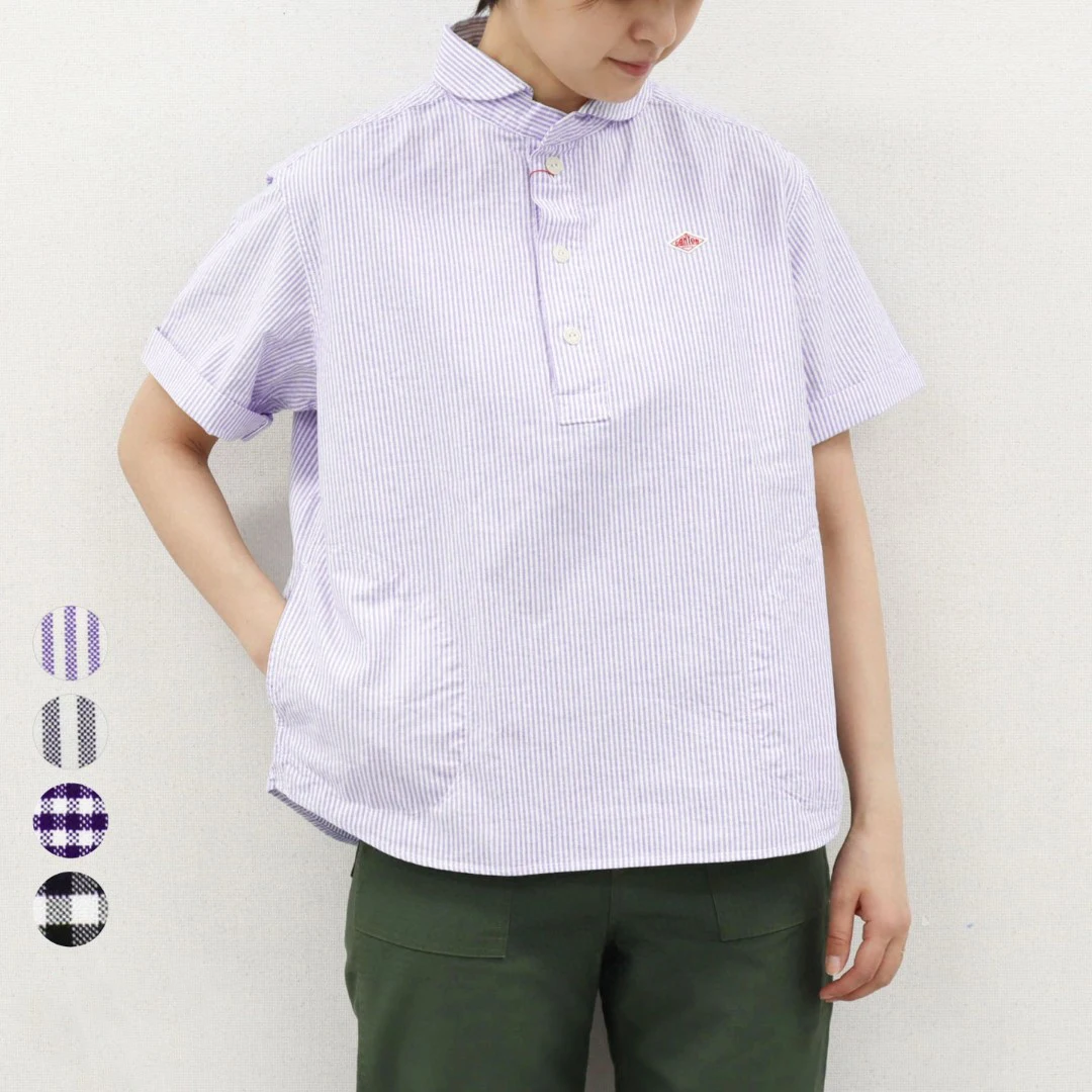 

Casual Cotton ort Sve round Ne ket irt Women's Artistic Leisure Faion Japanese Sle id Stripe Tee Button S...