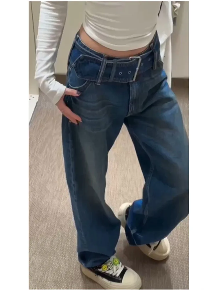 

Американские ретро-джинсы прямого кроя для женщин: весенне-осенние свободные зауженные брюки с широкими штанинами в пол