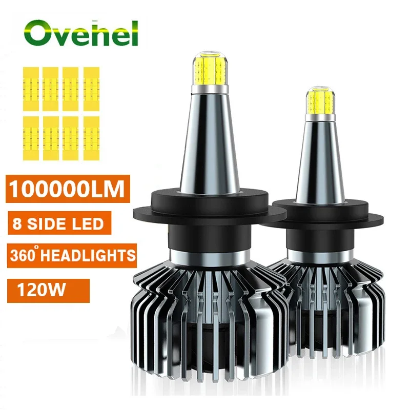 OVEHEL Car Headlight Bulb H1 H7 LED 360000LM 360º H11 H8 H3 9005 HB3 9006 HB4 9012 HIR2 D1S D2S 6000K Auto Fog Light 12V Lamp