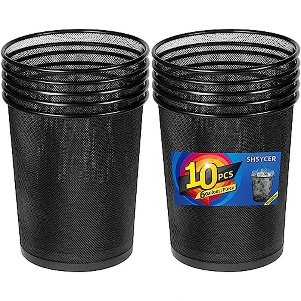 

Mesh Open Metal Wire Waste Basket 6 Gal 10-Pack Office Trash Can Near Desk Recycling Durable Thick Design Stable Base Breathable