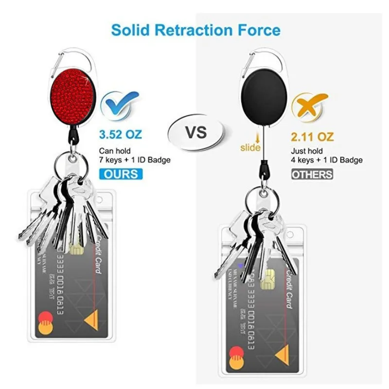 1/2pcs Sparkle Retractable Crystal ID Name BadgeHolderBling Work Card Badge Reel,Fashion  Rhinestone Badge Car Bag Keychain