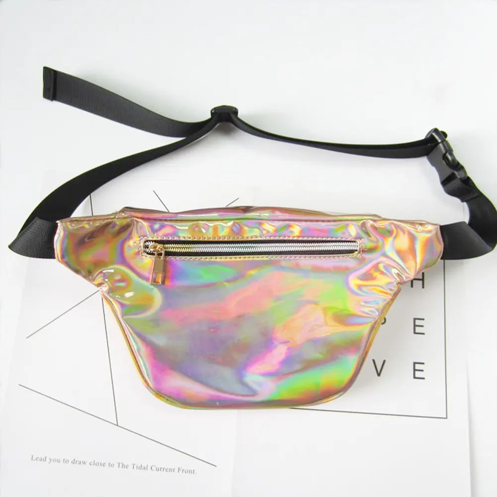 

Hologram Waist Bag Waterproof Shiny Neon Fanny Pack Durable Pu Lightweight Reflective Sunlight Colorful Rays