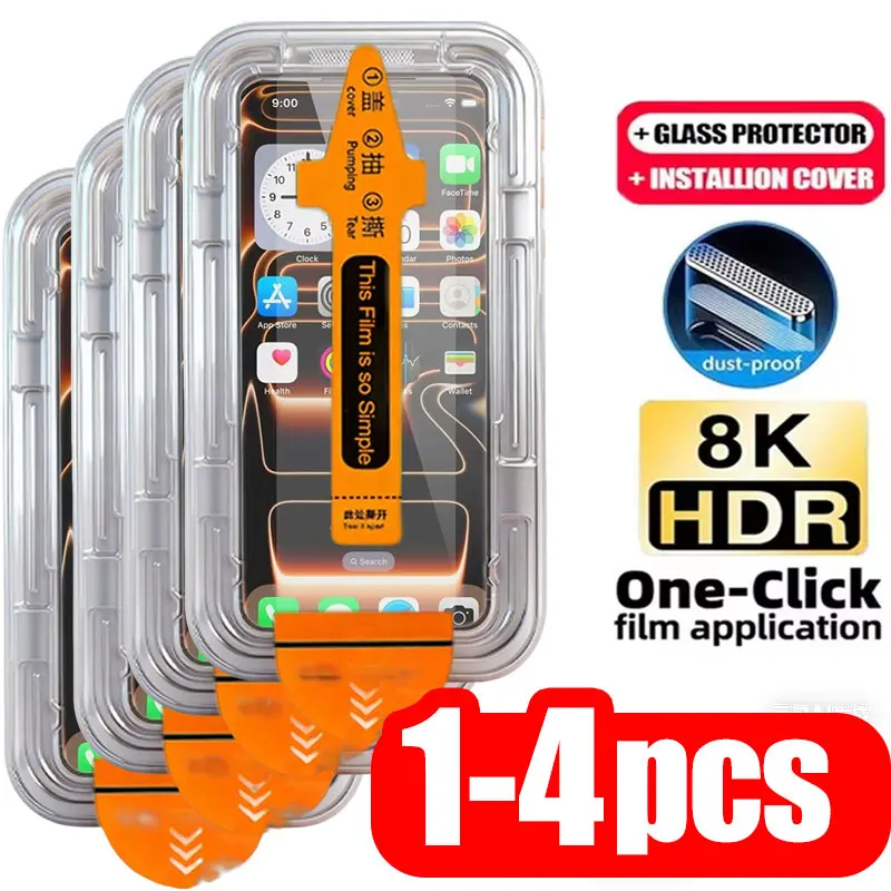 

1-4 шт. Защитное стекло HD с легкой установкой для iPhone 17, 16 Pro Max, Air, 13, 11, 15, 14 Plus, 16e, 12 Mini, 7, 8, XR, X, Xs