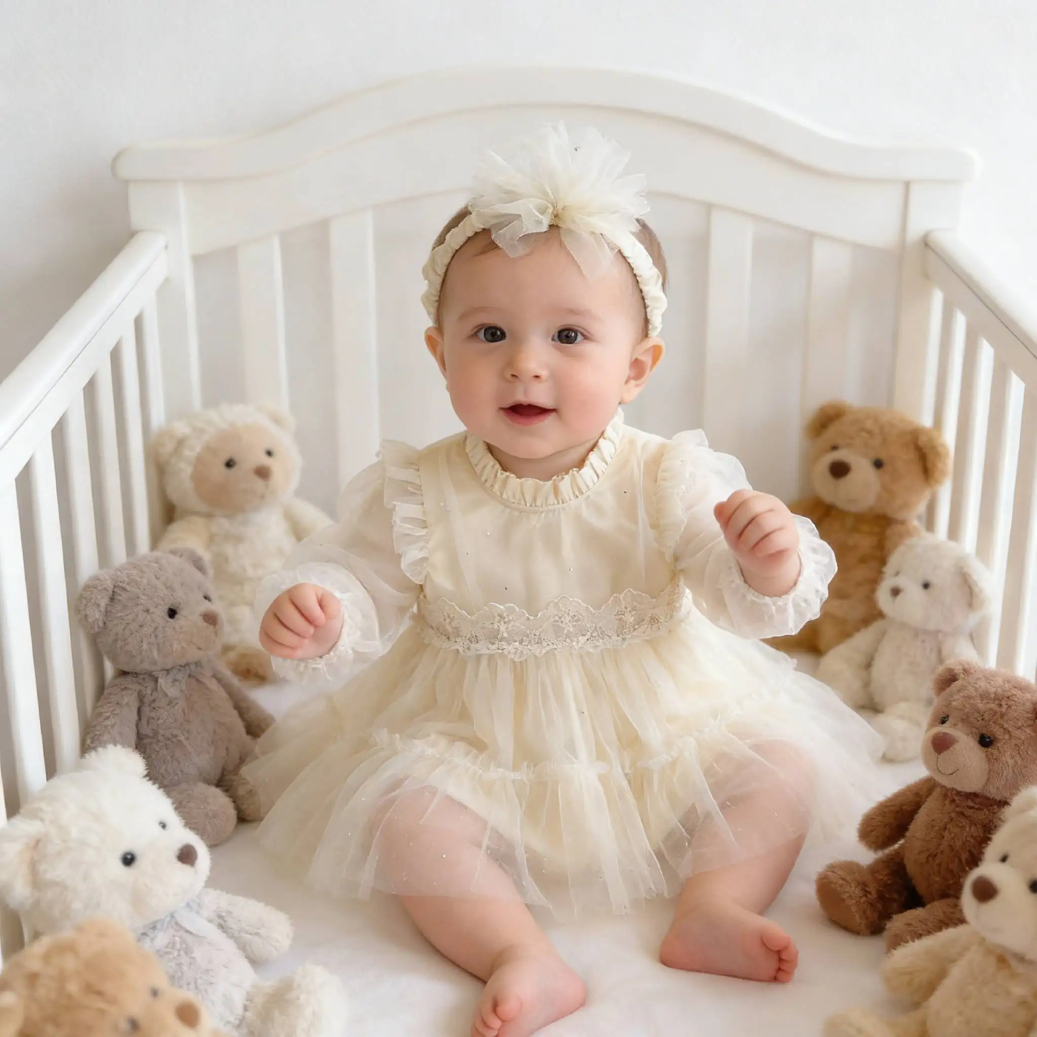 

2026 summer spring Newborn Baby cotton Clothes Baby girls jumpsuit Birthday Princess Dress Girls' Chic Net Silk Puffy Dress