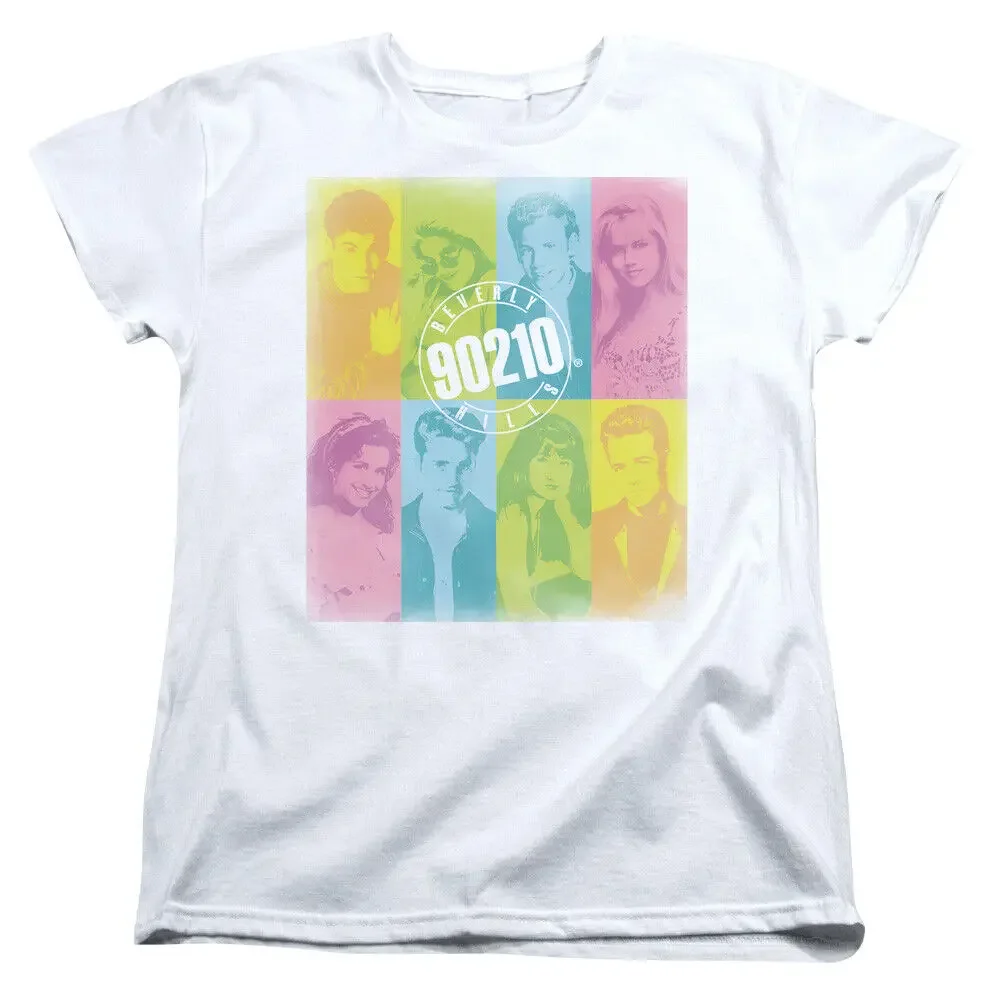 Beverly Hills 90210 Womens T Shirt Color Block Cast White long or short sleeves