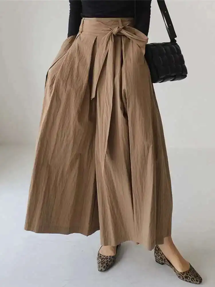 

Japan Style Elastic High Waist Lace Up Skirt Fashion Big Size All Match Flared Cropped Skirts Women Spring Autumn