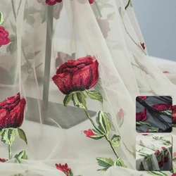 Rose Embroidery Gauze Designer Fabric women's Dress Catwalk Skirt Fabric Dress Positioning Embroidery Quality Gauze 150 CM Wide