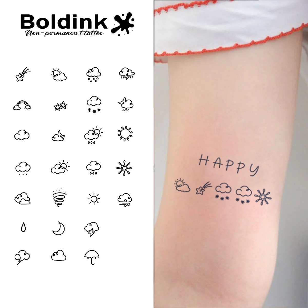 Boldink Niedliche, schlichte, frische Tattoo-Aufkleber im Saft-Stil, wasserfest, farbbeständig, 1-2 Wochen haltbar, unverzichtbar für Trendsetter