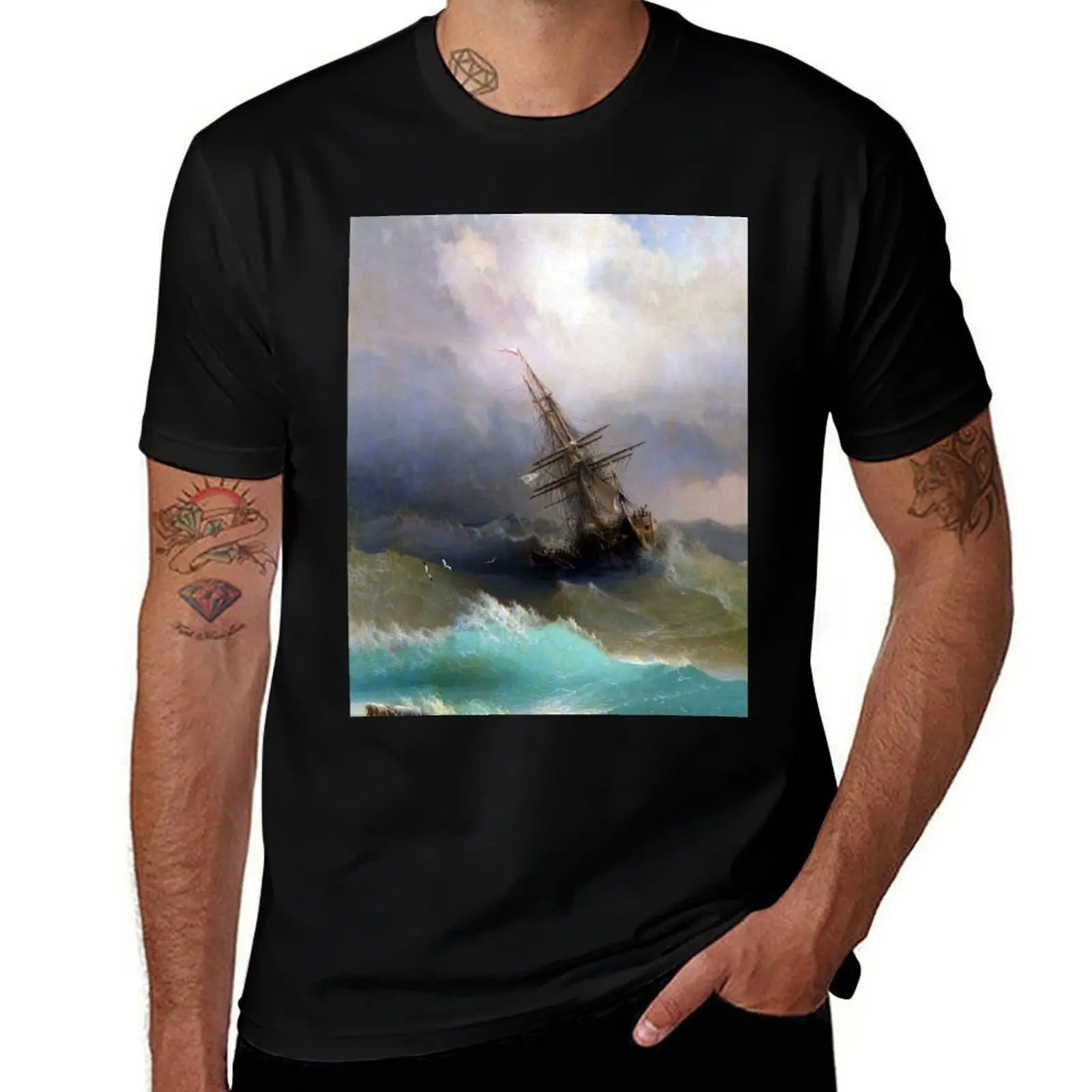 Ship in the Stormy Sea Ivan Aivazovsky T-Shirt Mechanic Work Tee Shirt T-Shirt