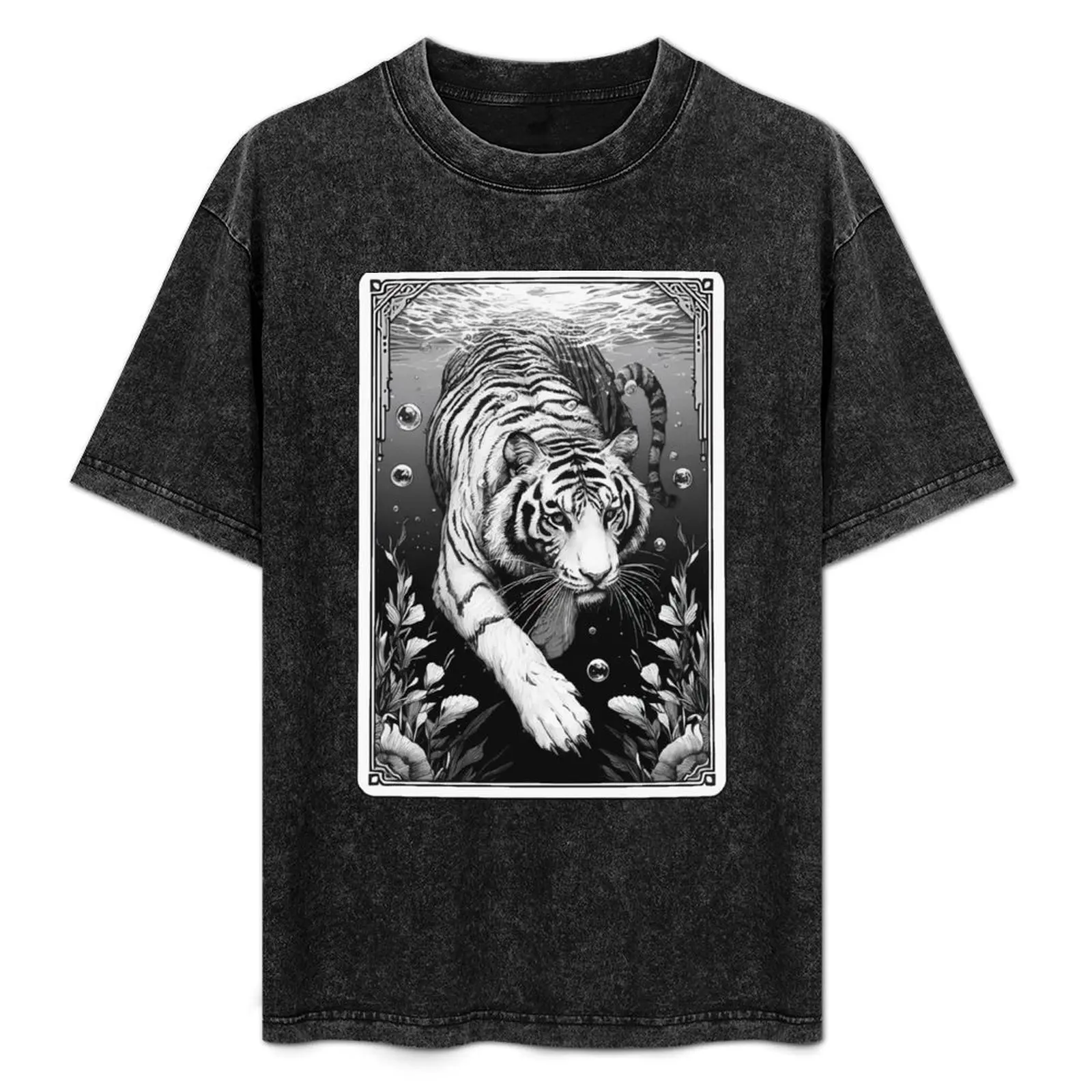 Monochromatic Tiger Diving Underwater T-Shirt vintage clothes man clothes mens graphic t-shirts anime