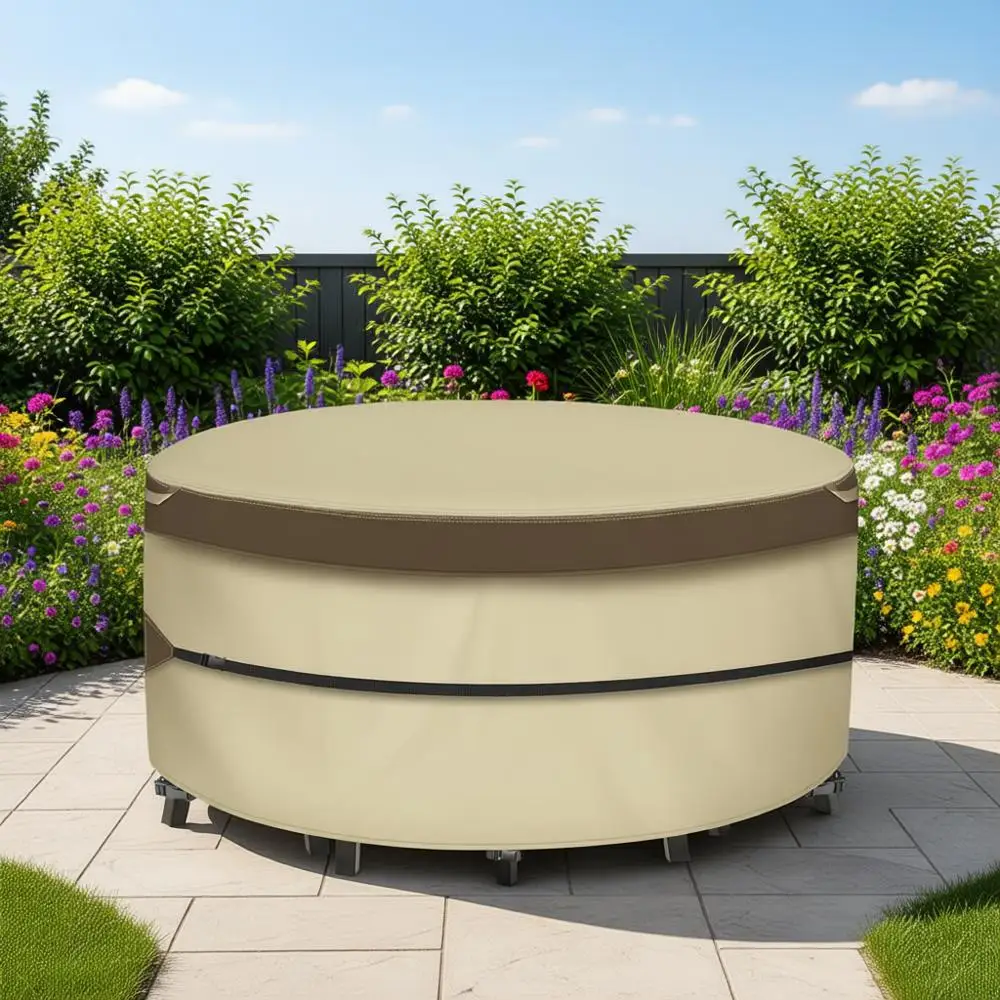 

All-Season Heavy-Duty 600D Canvas Outdoor Patio Furniture Cover for Round Dining Table and Chairs (84 Diameter x 28 Height)