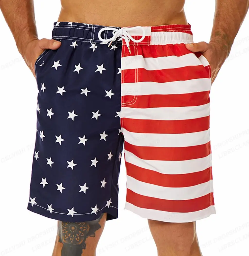 Hot American Flag Style 3d Print Summer Men\'s Shorts Quick Dry Swimming Shorts Oversized Casual Beach Pants Fashion Men Clothing