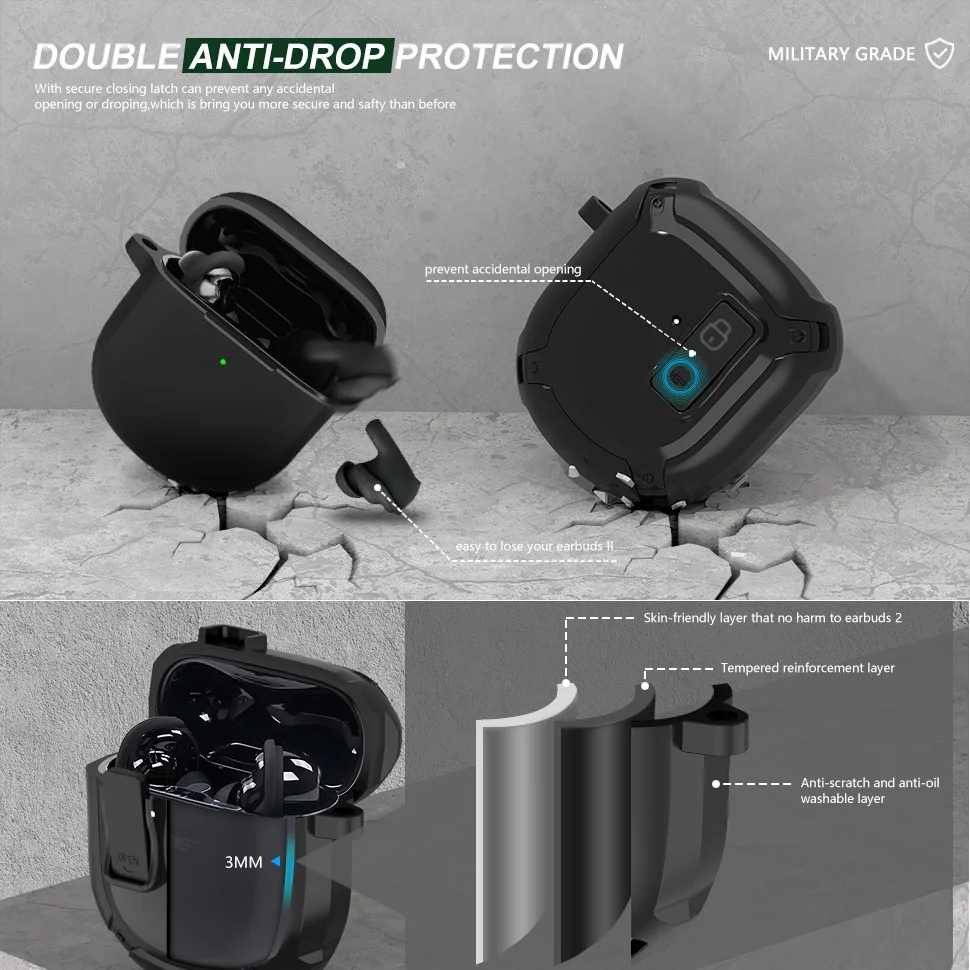 for Bose QuietComfort Earbuds II (2022) / Ultra (2023) Case with Secure Lock, Dustproof Shell, Rugged Shockproof Protective Case