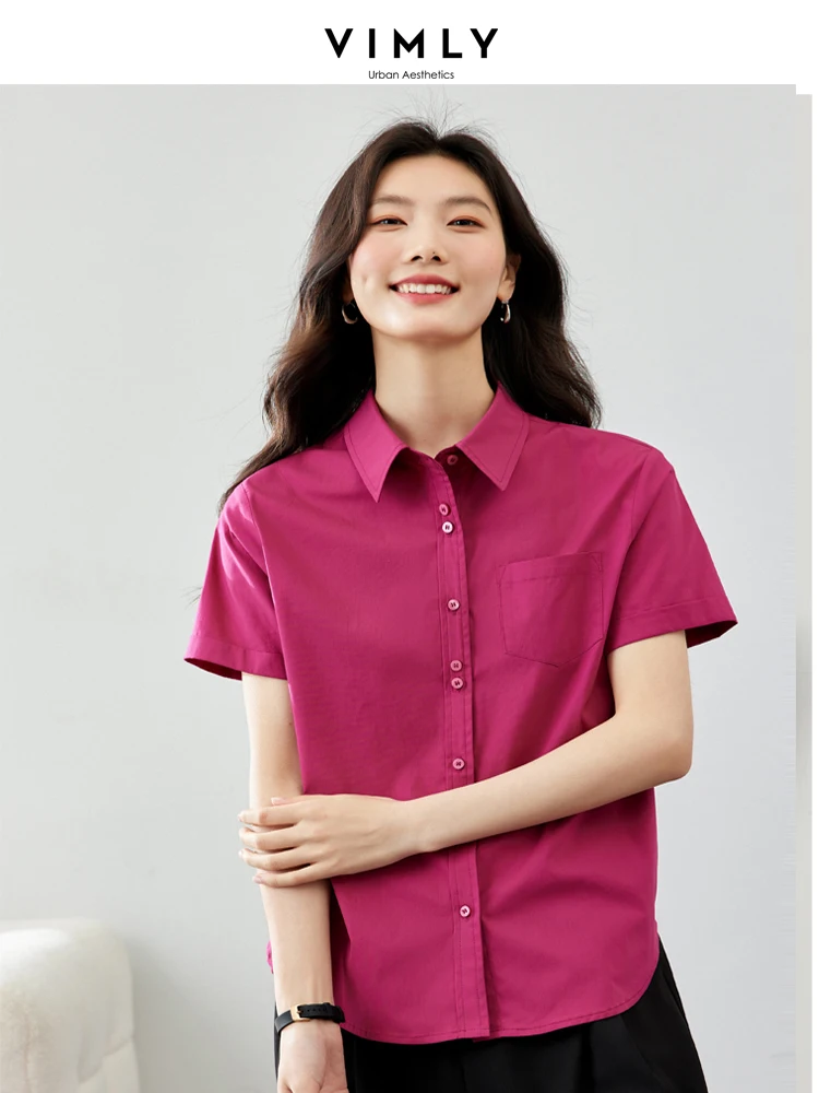 Vimly Cotton Blend Button Up Shirt for Women 2023 Autumn Pointed Collar Long Sleeve Straight-cut Shirts & Blouses Workwear M3536