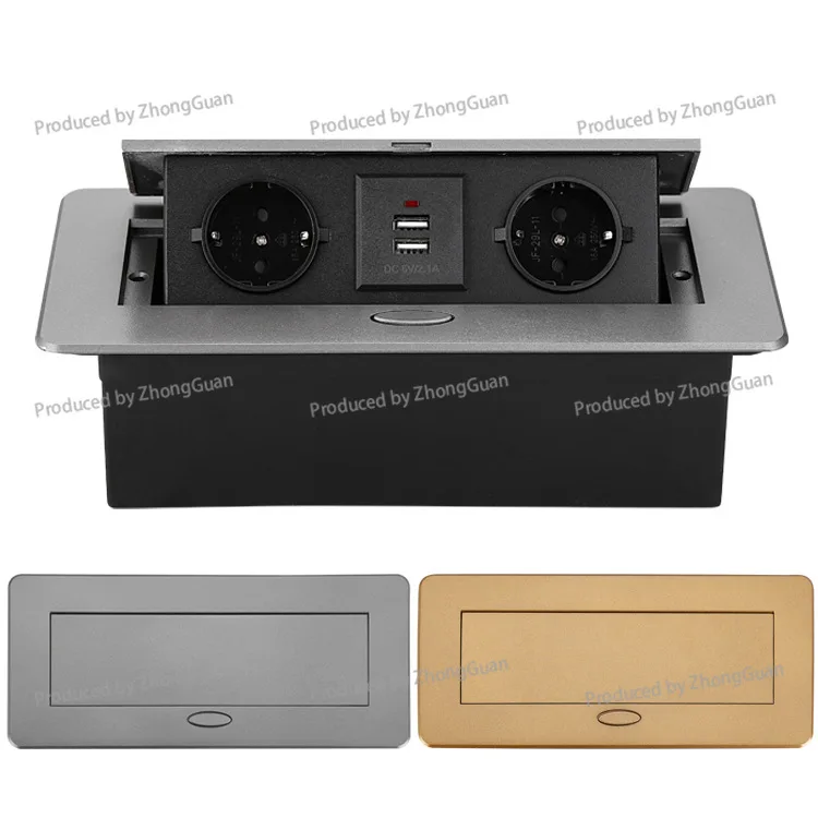 White and Gold Flush-mount Pop-up Power Strip with Usb Charging, Desktop Socket Information Box