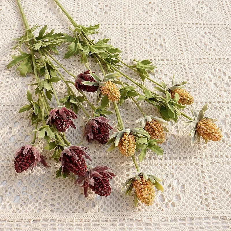 4Pcs Faux 6-fork Eryngium Foam Flowers Wedding Decor Artificial Thistle Flowers Home Room Party Table Decor Floral Arrangement