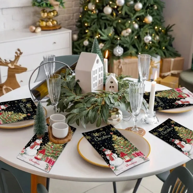 20 stks 34.2*40.6 cm 2Ply Kerstsneeuwman Lange Papieren Servet Grote Maat Party Tafel Papier Zwart Goud kerstboom Papier Placemat