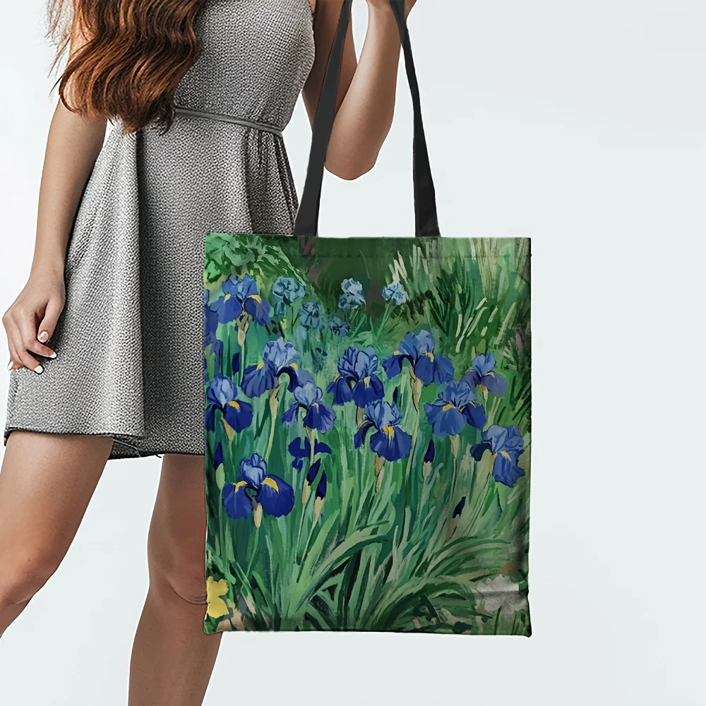 1 Stück Van Gogh inspirierte florale Tragetasche, faltbare Polyester-Umhängetasche für Damen, stilvolle Einkaufs- und Einkaufstasche, Einkaufstaschen