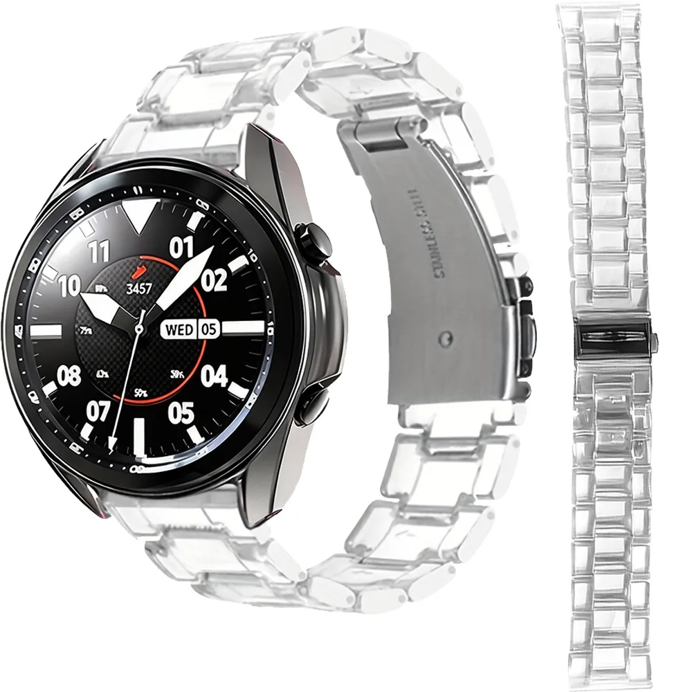 Clear Resin Three-Link Band with Link Remover for Samsung Galaxy Watch 6 5 4 Classic, 20mm 22mm for Gear S3, for Huawei GT 46mm
