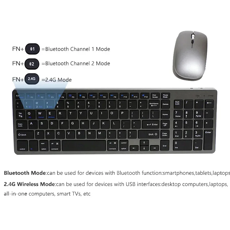 Teclado inalámbrico Bluetooth para Mac OS/iOS/iPad OS teclado recargable para MacBook WINDOWS Android
