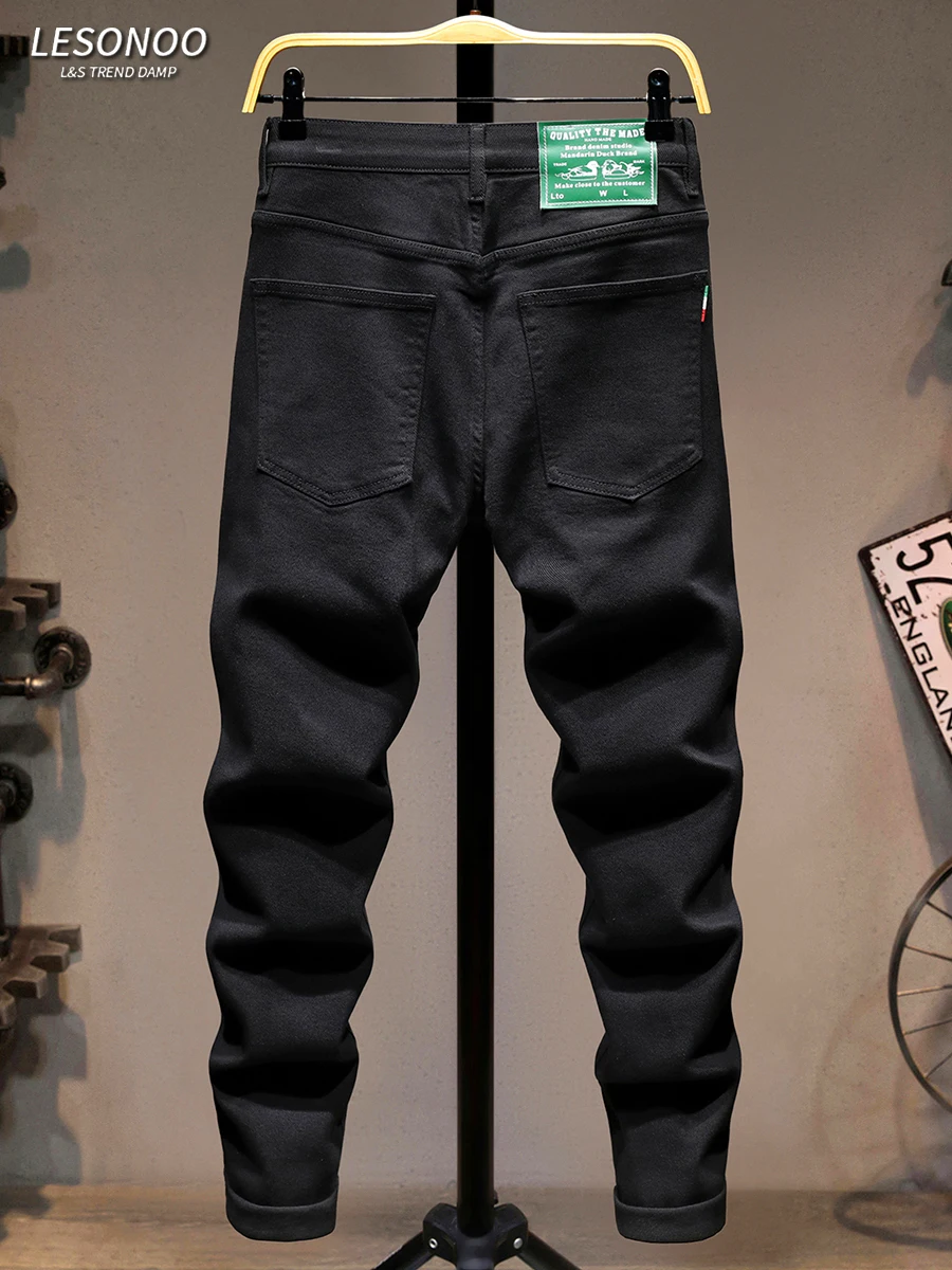 

Мужские джинсы Slim Fit класса люкс, повседневные, эластичные, модные, городские, со средней посадкой, длинные брюки из хлопка, лиоцелла и полиэстера