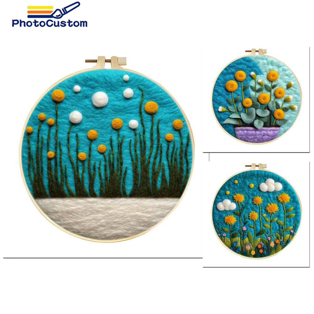 

PhotoCustom Needle Felting Kit Flower Needlework Yarn Needle Felting Painting Wool Felting Kit For Beginners Wool Felting Set