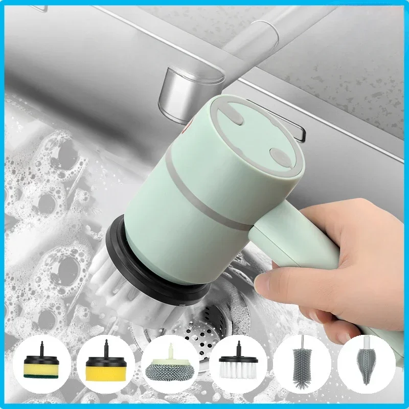 4 in 1 Electric Cleaning Brush Multi-Functional Cleaning Cloth Brush Household Automatic Handheld USB Charging Kitchen Bathroom