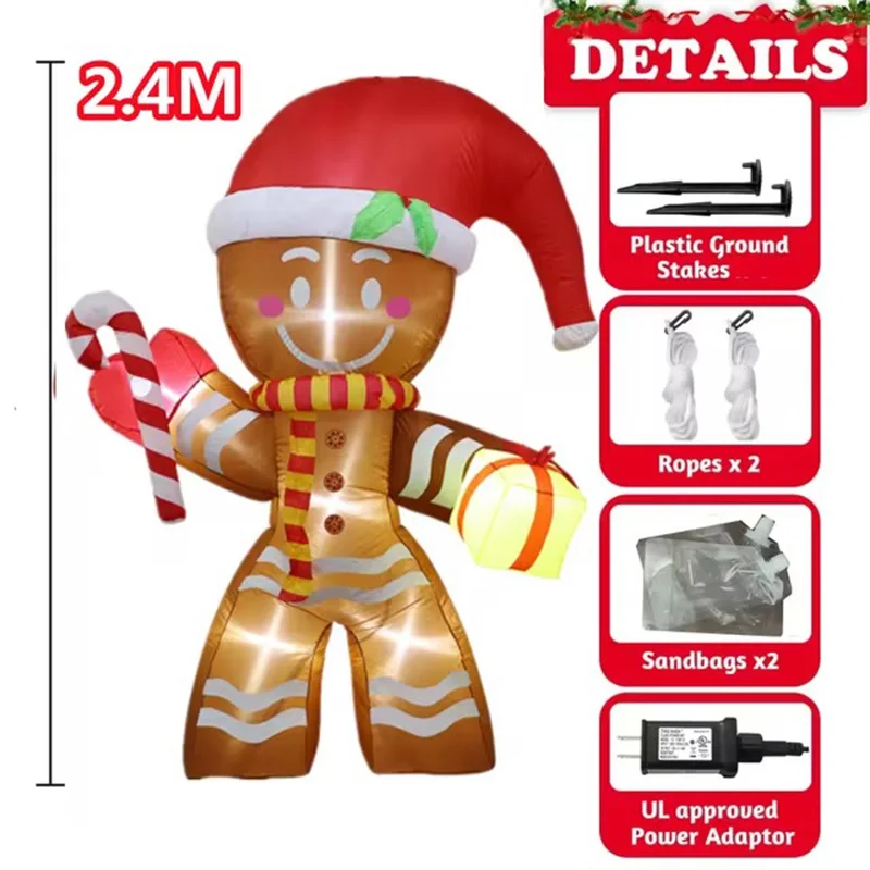 2.4M Christmas Decoration Inflatable Toys With LED Gingerbread Man Xmas New Year Party Yard Garden Decors Indoor Outdoor Props