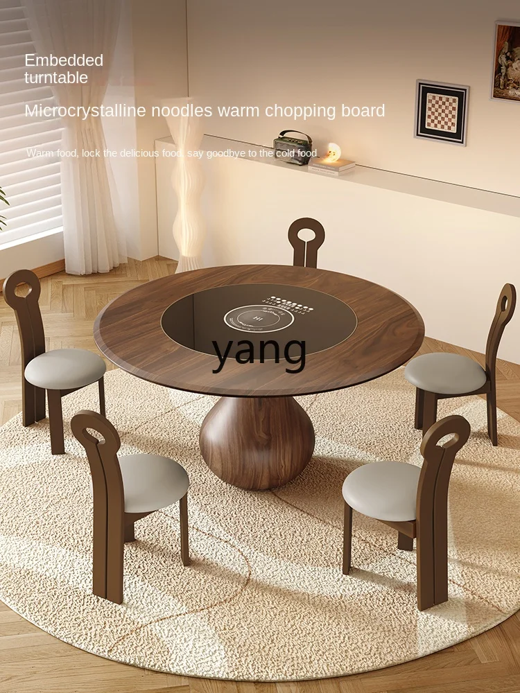 Yhl Cutting Board Hot Pot round Dining Table Retro Style Nordic Simple with Turntable Home Dining Tables and Chairs Set