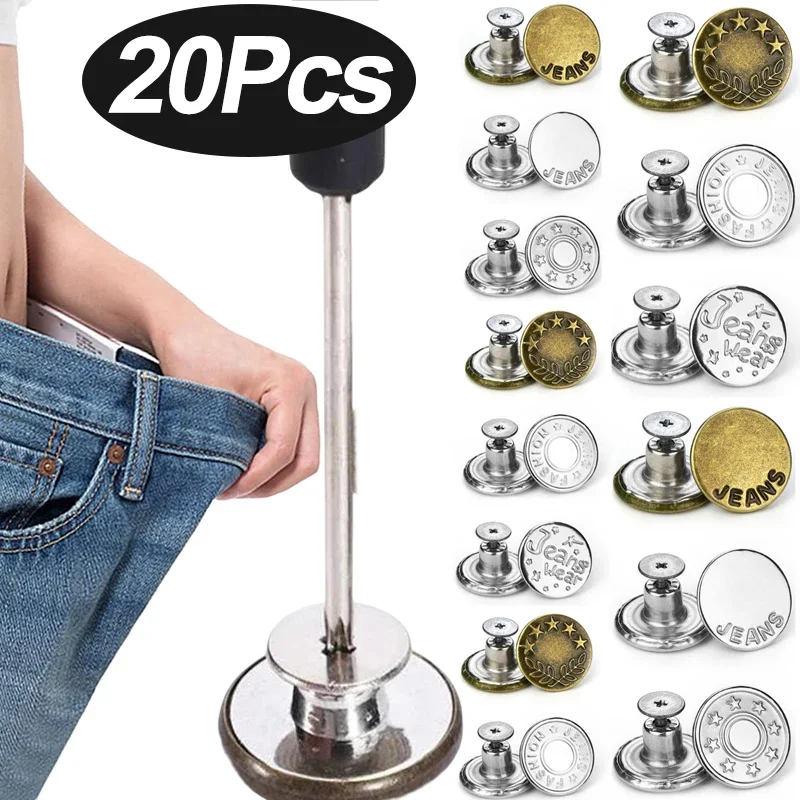 10/20Pcs Adjustable Waist Buckles Alloy Jeans Buttons Sewing-Free Detachable Snap Fastener Pants Waist Tightener Sewing Tool Kit