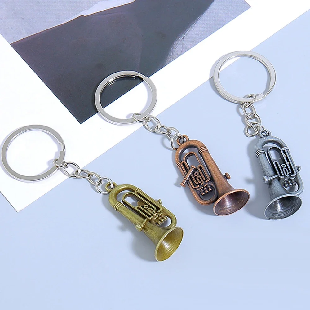 Miniature Musical Instrument Keychains Retro Metal Saxophone Trumpet Tuba Keyring Bag Decor Music Themed Gift For Music Lovers
