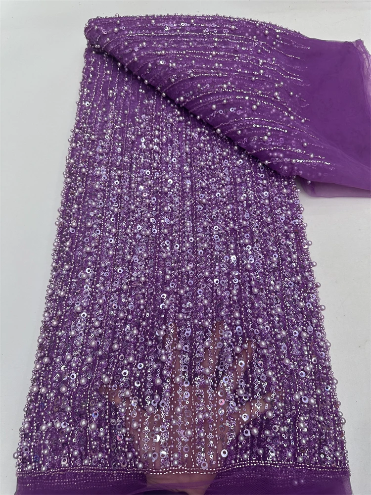 Hot Sale Superb Quality African Nigerian Sequins Tulle Lace Elegant Deluxe French Beads Net Lace Fabric For Evening Party Dress