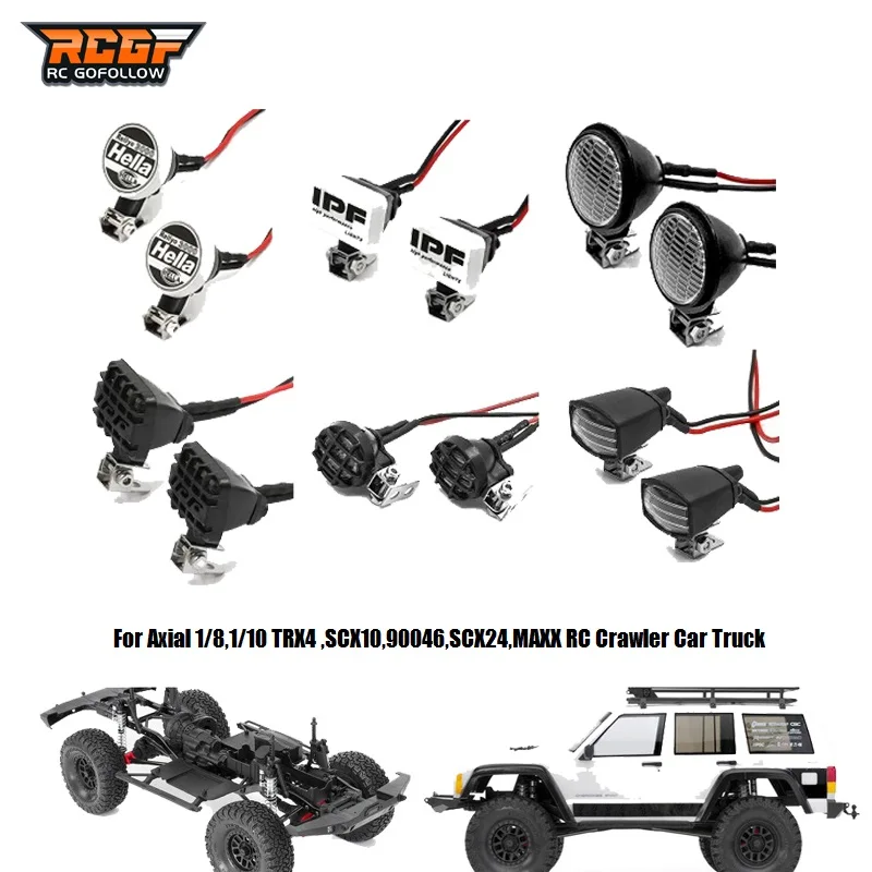 

RCGOFOLLOW Luggage Rack Side LED Lights Spotlight for 1/8 1/10 Axial TRX4 TRX6 SCX10 Wraith Axial SCX24 MAXX RC Crawler Truck