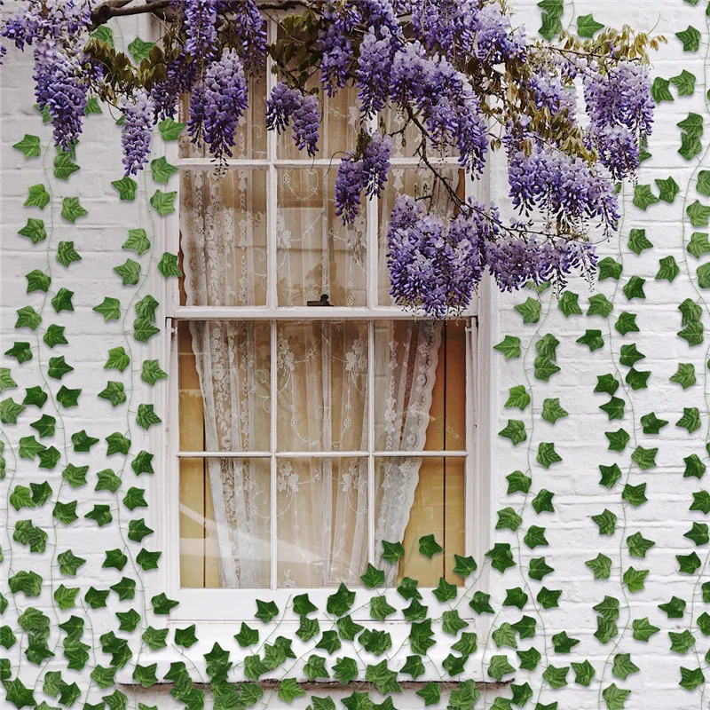 Guirnalda de hojas falsas de hiedra verde para decoración del hogar, plantas artificiales de ratán de plástico para pared, follaje de vid, 2,2 M