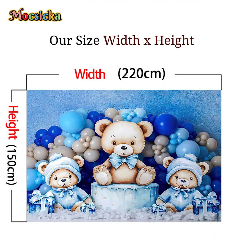 خلفية تصوير دببة لعبة لطيفة ، بالونات زرقاء ، ديكور حفلة عيد ميلاد للأطفال ، إكسسوارات استوديو ، مستلزمات تصوير