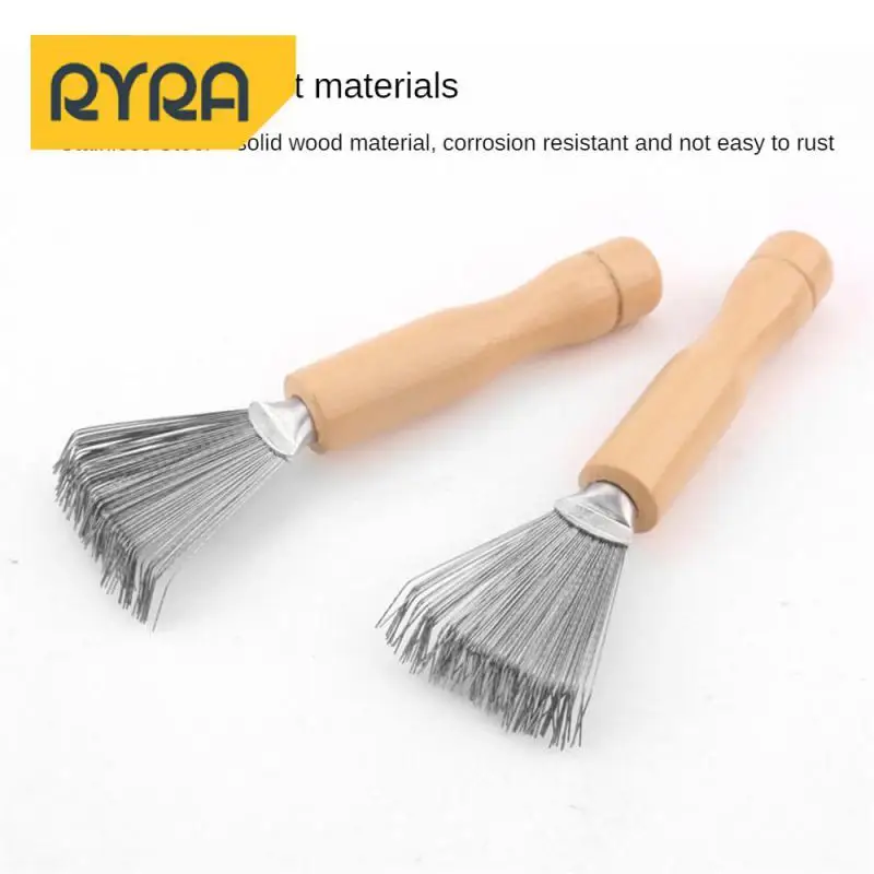 Portable Cleaning Tools For Home And Salon Wooden Handle Durable Metal Wire Pocket Ease Of Use Brush Maintenance Cleaning Tools