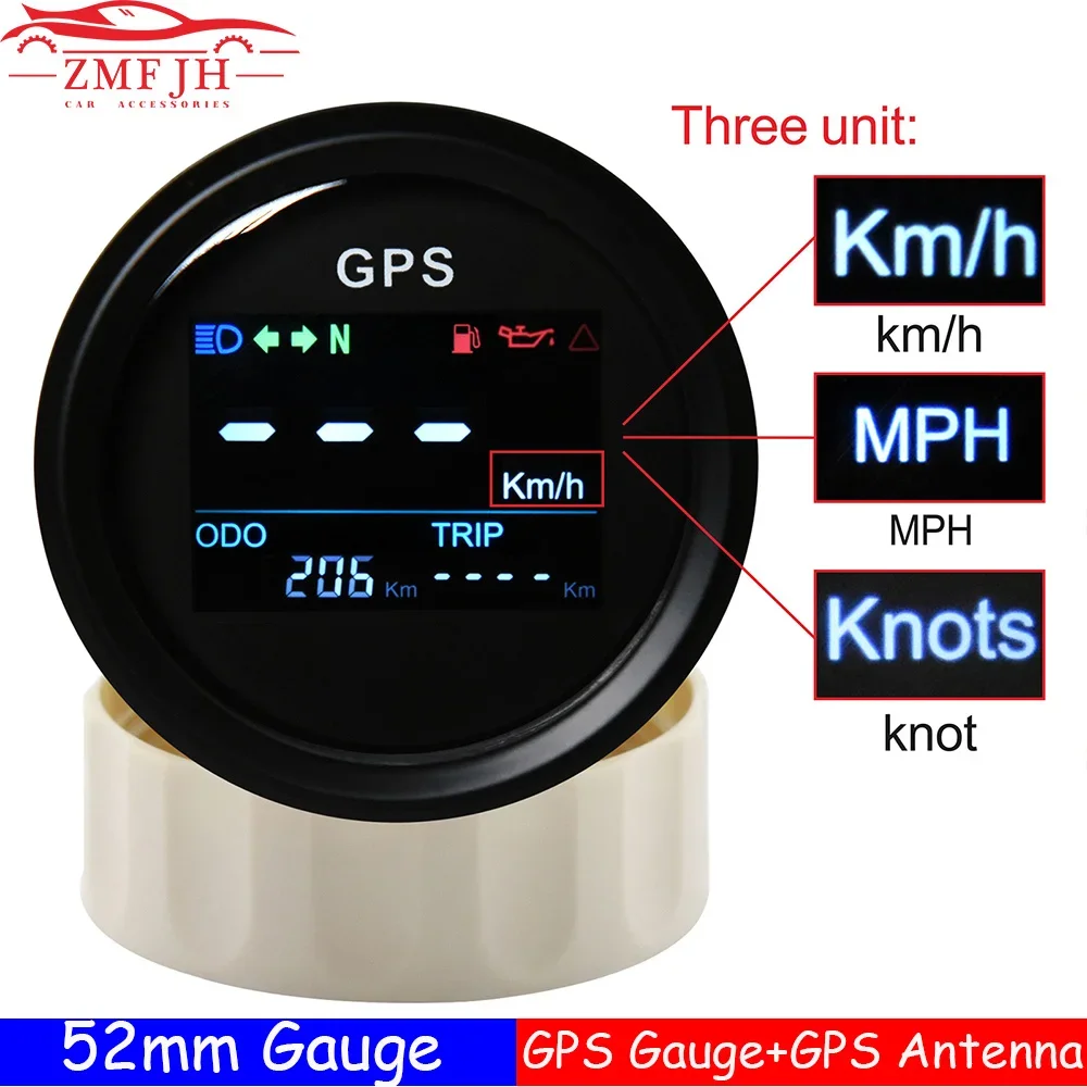 Digital Mini 52mm GPS Speedometer Speed Gauge + GPS Antenna Speed Sensor Motorcycle Boat Odometer Meter ATV UTV Marine 12V/24V