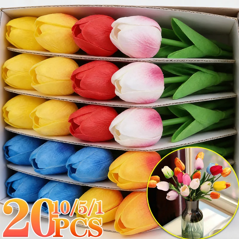 Flores de Tulipán Artificiales Realistas, Ramo de Tulipanes Artificiales con Tacto Real, Tallo Flexible, Decoración Floral Realista para el Hogar, Fiestas y Bodas