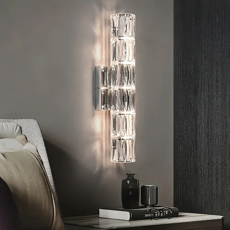 

Living room bedroom bedside long wall lamp background wall villa light luxury high-end crystal wall light