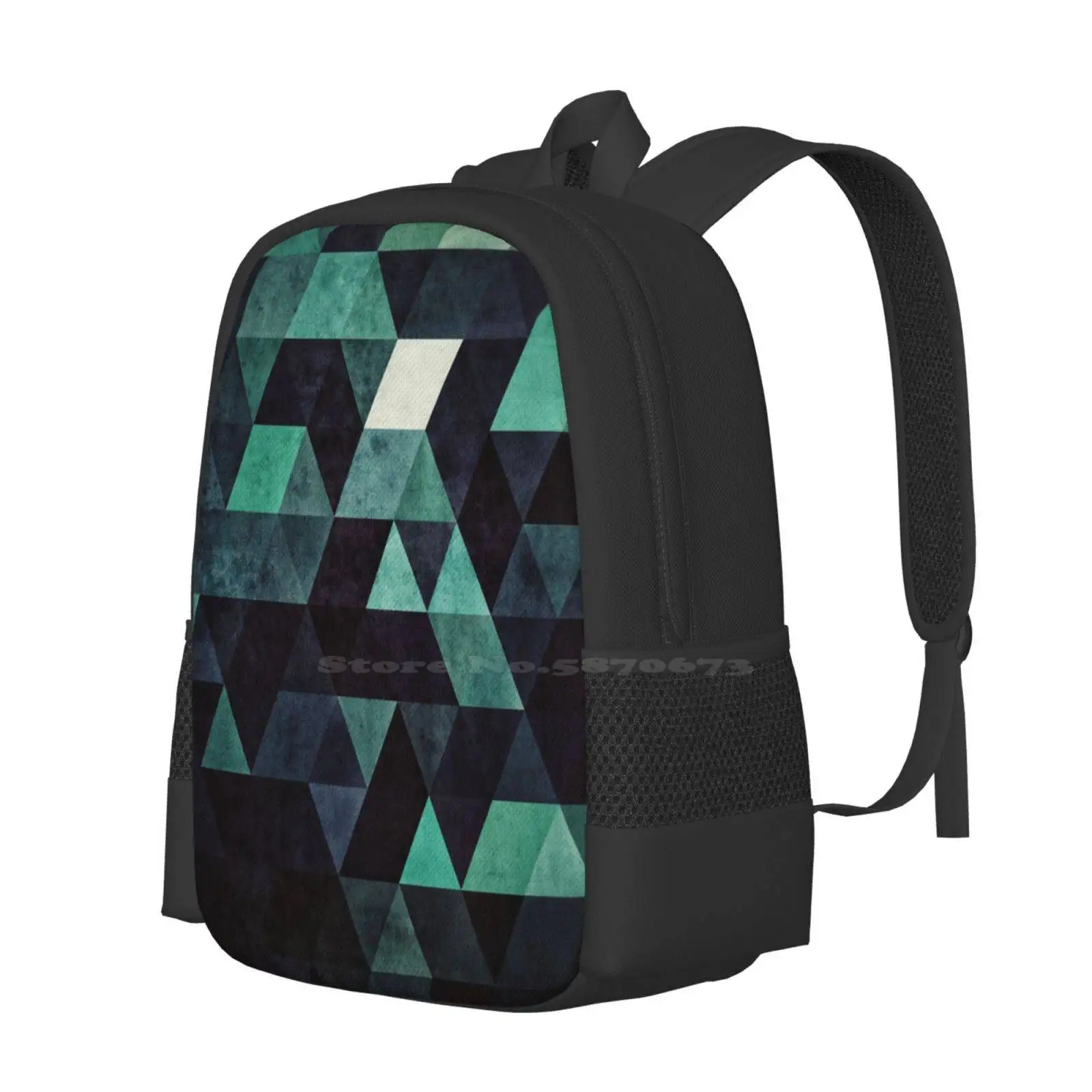 24 / / Ddrypp School Bag Big Capacity Backpack Laptop Ddrypp Spires Pattern Teals Green Blue Abstract Isometric Grid Geometric